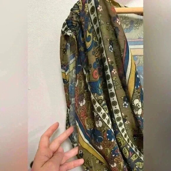 Eyelash Couture dress green floral knee length short sleeve cowl neck size large - Picture 6 of 12